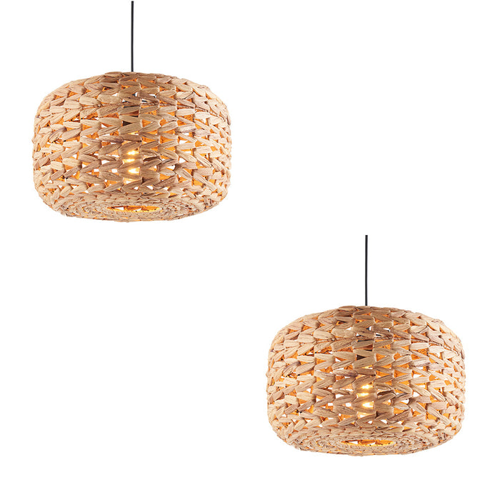 2 PACK Hanging Ceiling Pendant Light - Natural water hyacinth - 10W LED E27 or B22