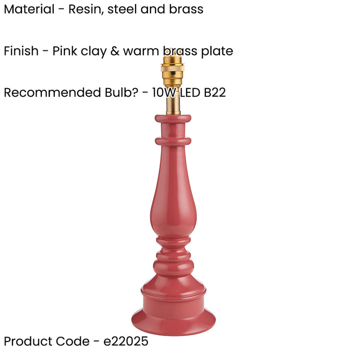 2 PACK Table Lamp Base Only - Pink clay & warm brass plate - 10W LED B22