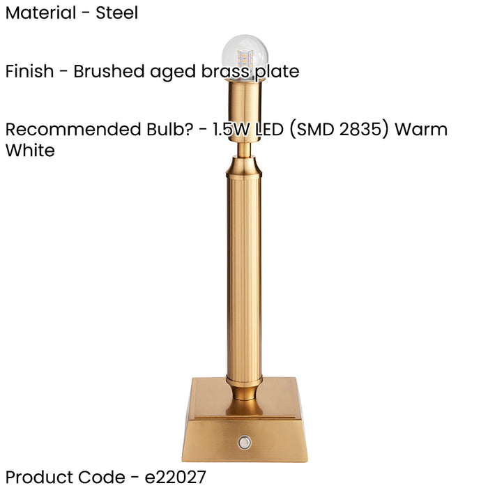 Table Lamp Base Only - Brushed aged brass plate - 1.5W LED Warm White