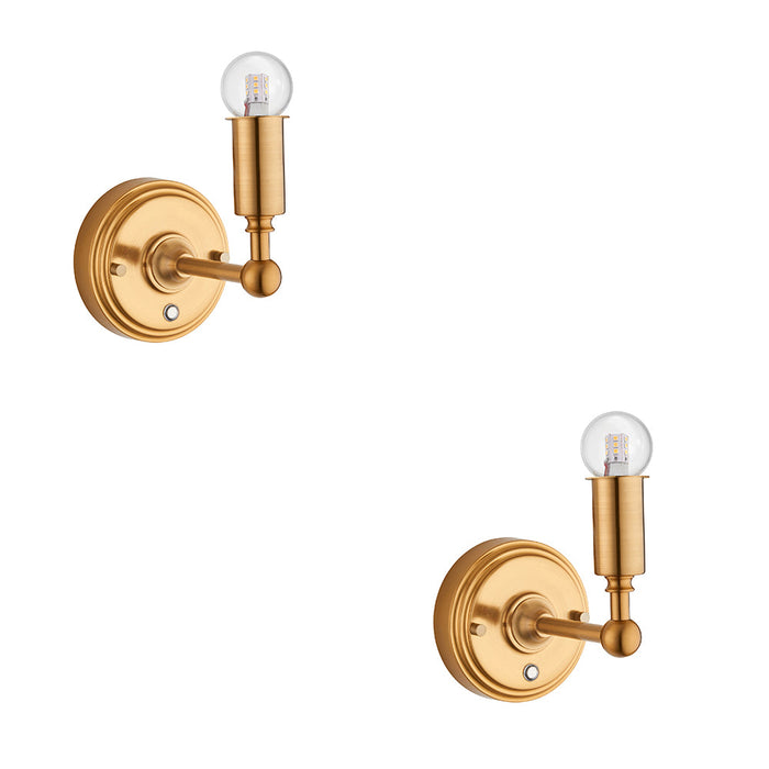 2 PACK Rechargeable LED Wall Light - Brushed aged brass plate - 3 Stage Touch Dimmable - 1.5W