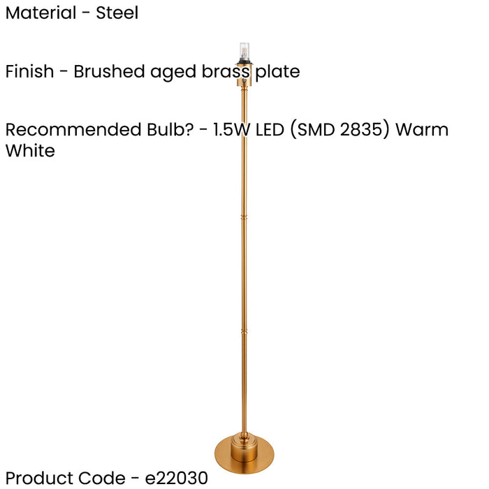 2 PACK 1300mm Tall Floor Lamp - Brushed aged brass plate - Elegant Base Only - 1.5W LED Warm White