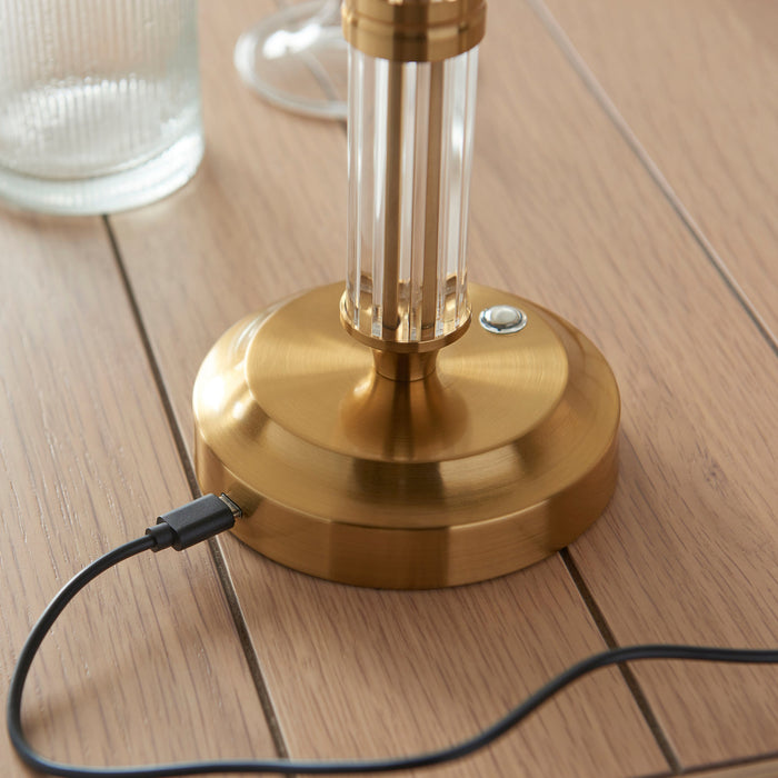 2 PACK Table Lamp Base Only - Brushed aged brass plate & clear acrylic - 1.5W LED Warm White
