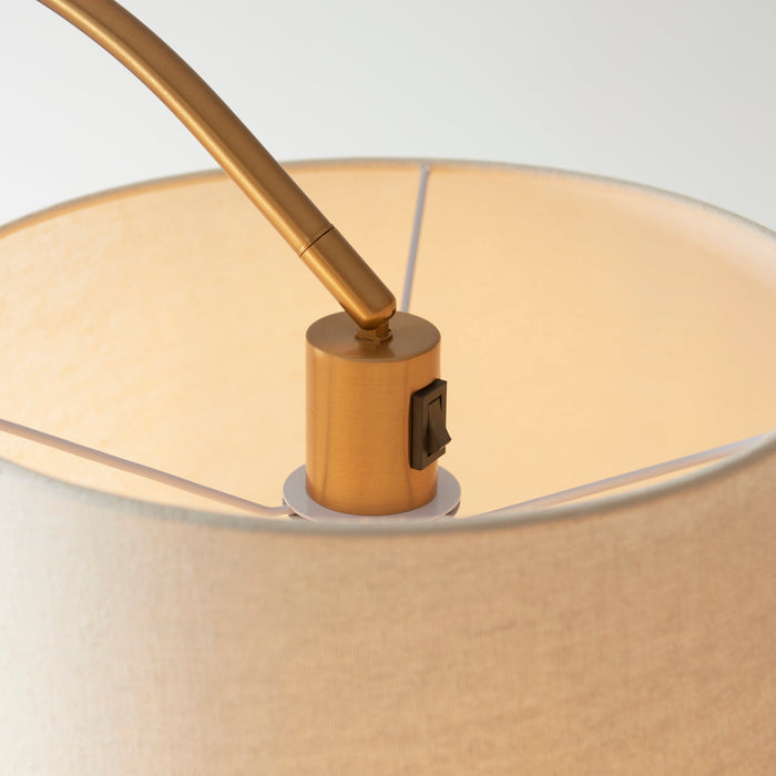 1635mm Tall Curved Floor Lamp - Warm brass plate & natural fabric Shade - 10W LED E27