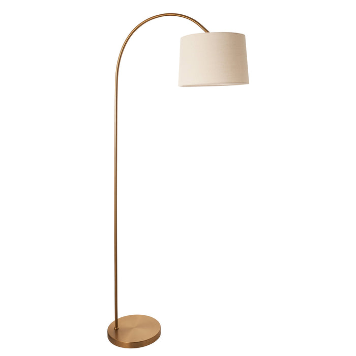 2 PACK 1635mm Tall Curved Floor Lamp - Warm brass plate & natural fabric Shade - 10W LED E27