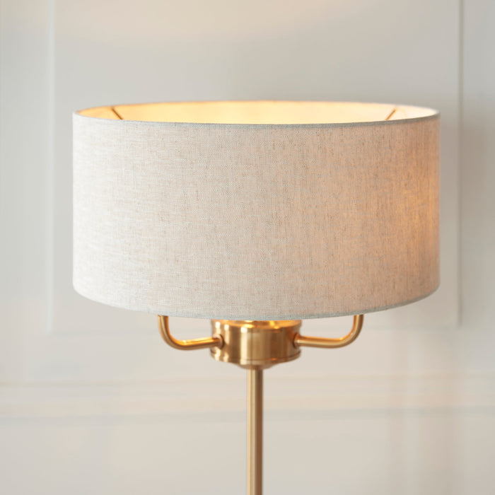 Table Lamp & Shade - Vintage brass & natural linen - 3 x 7W LED E14