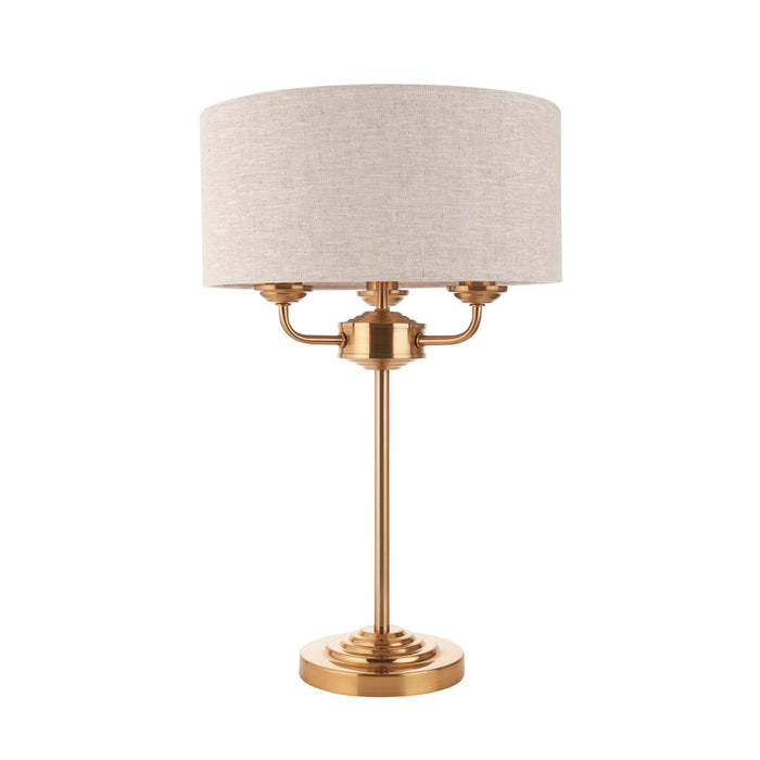 2 PACK Table Lamp & Shade - Vintage brass & natural linen - 3 x 7W LED E14