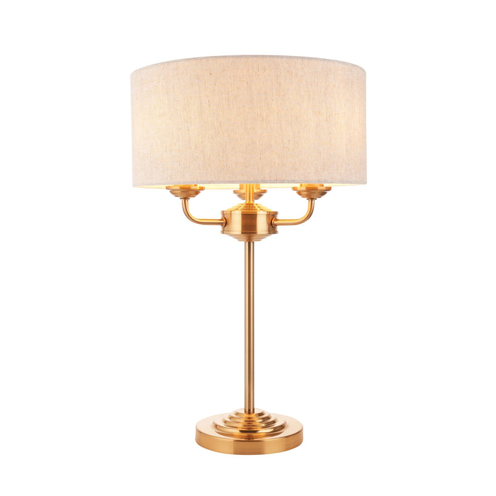Table Lamp & Shade - Vintage brass & natural linen - 3 x 7W LED E14