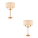 2 PACK Table Lamp & Shade - Vintage brass & natural linen - 3 x 7W LED E14