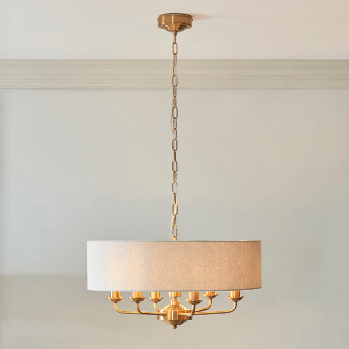 2 PACK Hanging Ceiling Pendant Light - Vintage brass & natural linen - 6 x 6W LED E14