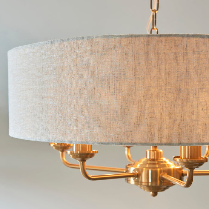 Hanging Ceiling Pendant Light - Vintage brass & natural linen - 6 x 6W LED E14