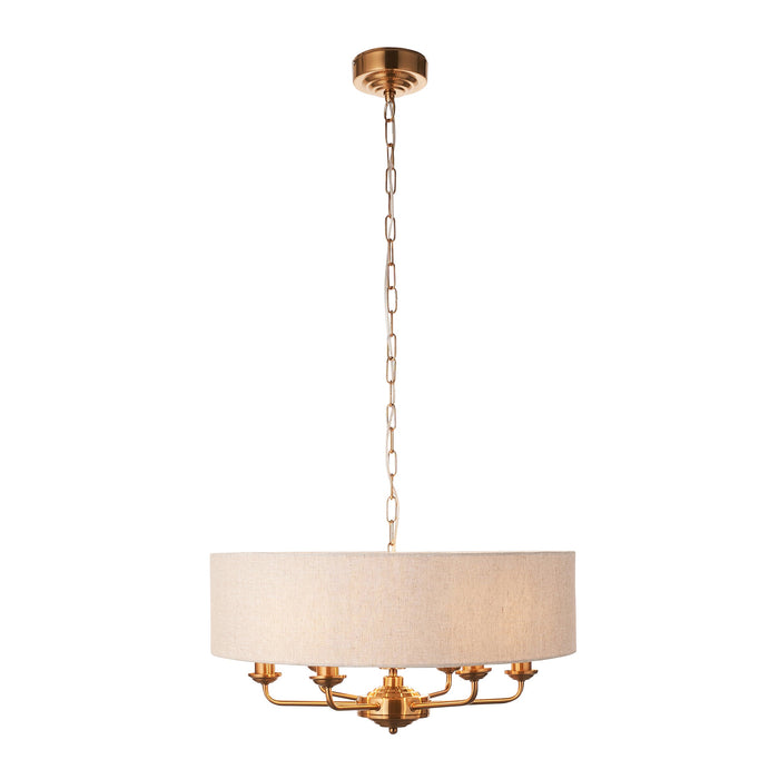 Hanging Ceiling Pendant Light - Vintage brass & natural linen - 6 x 6W LED E14
