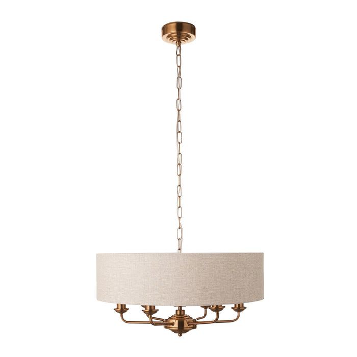 Hanging Ceiling Pendant Light - Vintage brass & natural linen - 6 x 6W LED E14