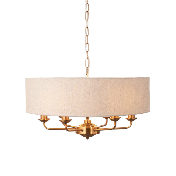 Hanging Ceiling Pendant Light - Vintage brass & natural linen - 6 x 6W LED E14