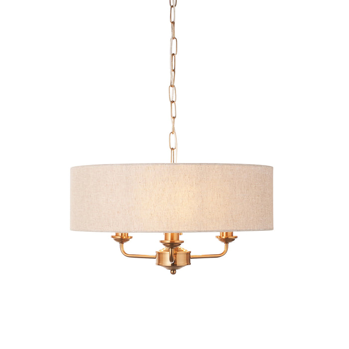 Hanging Ceiling Pendant Light - Vintage brass & natural linen - 3 x 6W LED E14