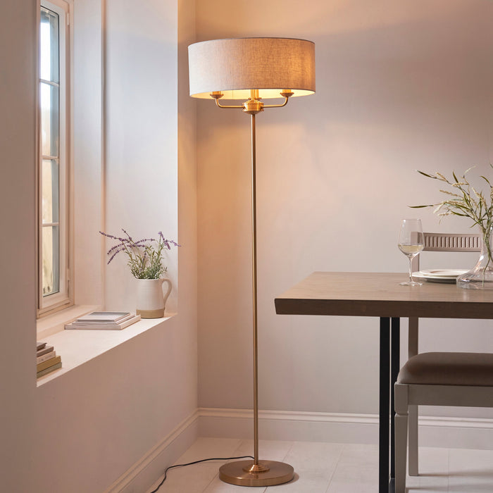 2 PACK 1600mm Tall Floor Lamp - Vintage brass & natural linen - 3 x 6W LED E14