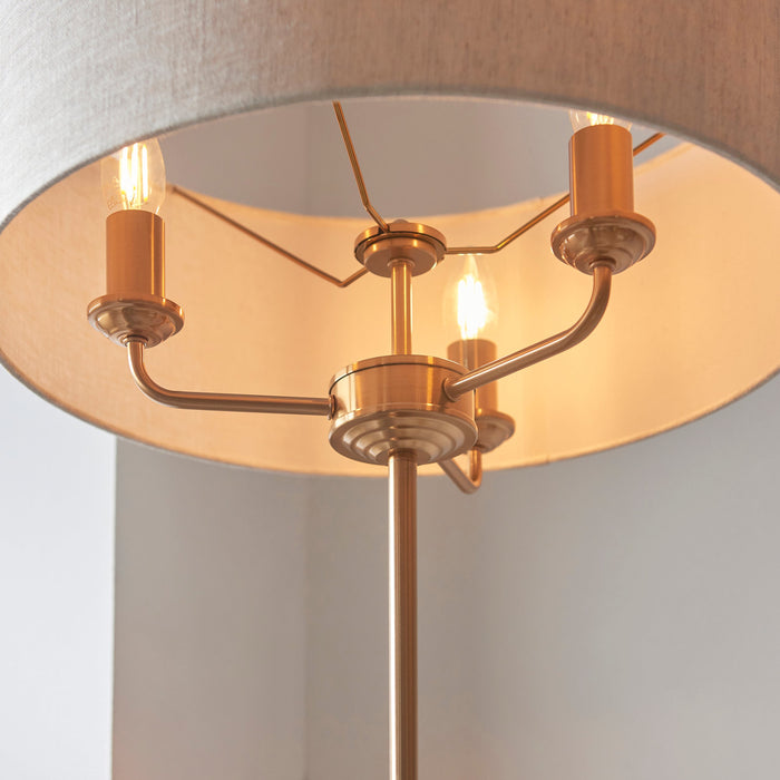 2 PACK 1600mm Tall Floor Lamp - Vintage brass & natural linen - 3 x 6W LED E14