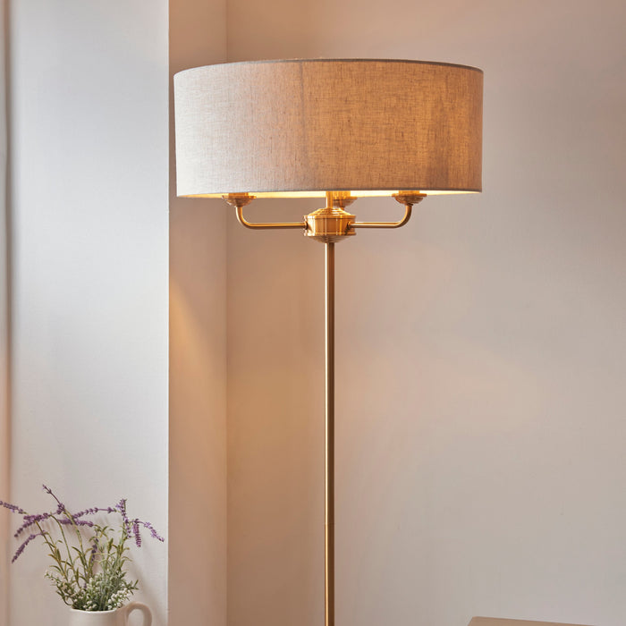 2 PACK 1600mm Tall Floor Lamp - Vintage brass & natural linen - 3 x 6W LED E14
