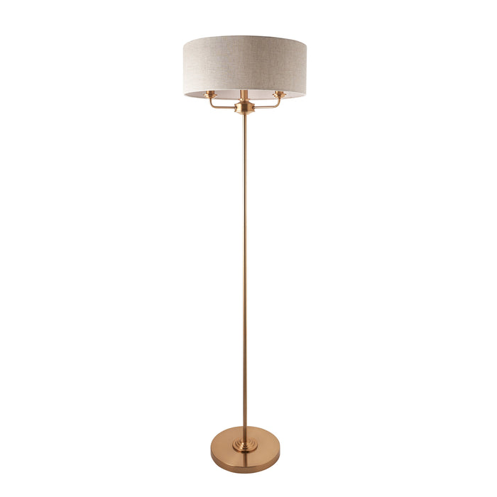 2 PACK 1600mm Tall Floor Lamp - Vintage brass & natural linen - 3 x 6W LED E14