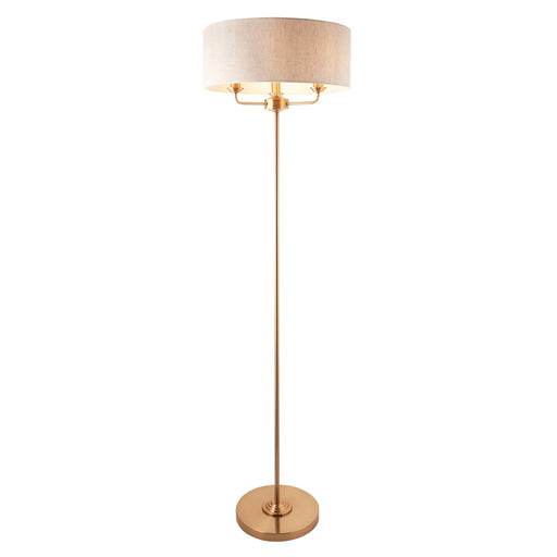 1600mm Tall Floor Lamp - Vintage brass & natural linen - 3 x 6W LED E14