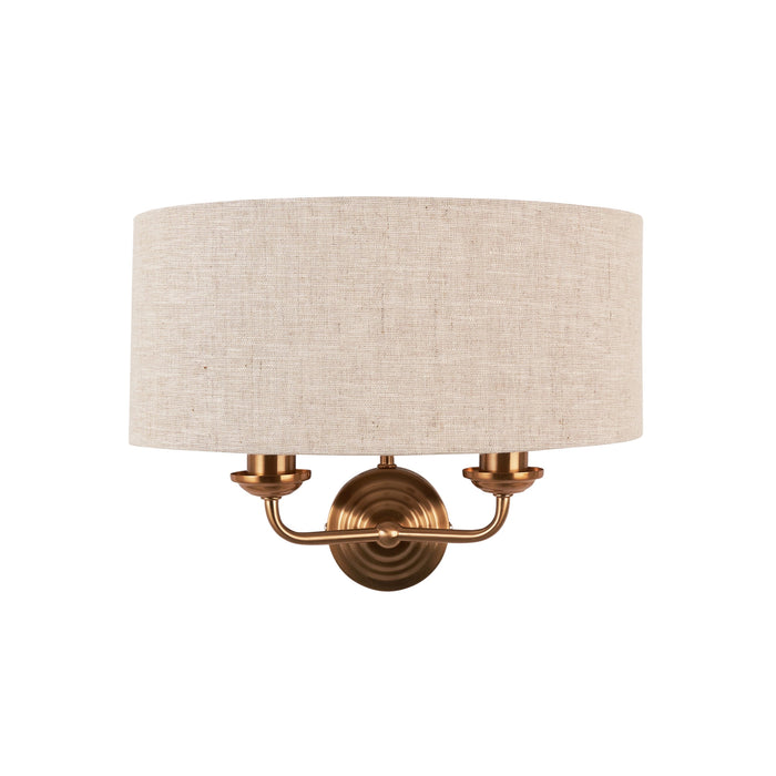 2 PACK Dimmable Wall Light - Vintage brass & natural linen Shade - Sleek Modern Sconce - 2x 6W E14 LED