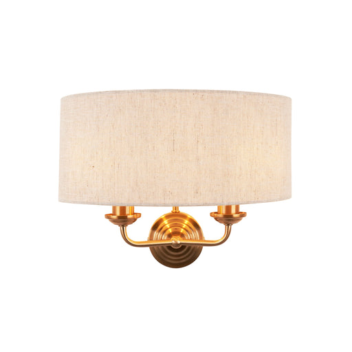Dimmable Wall Light - Vintage brass & natural linen Shade - Sleek Modern Sconce - 2x 6W E14 LED