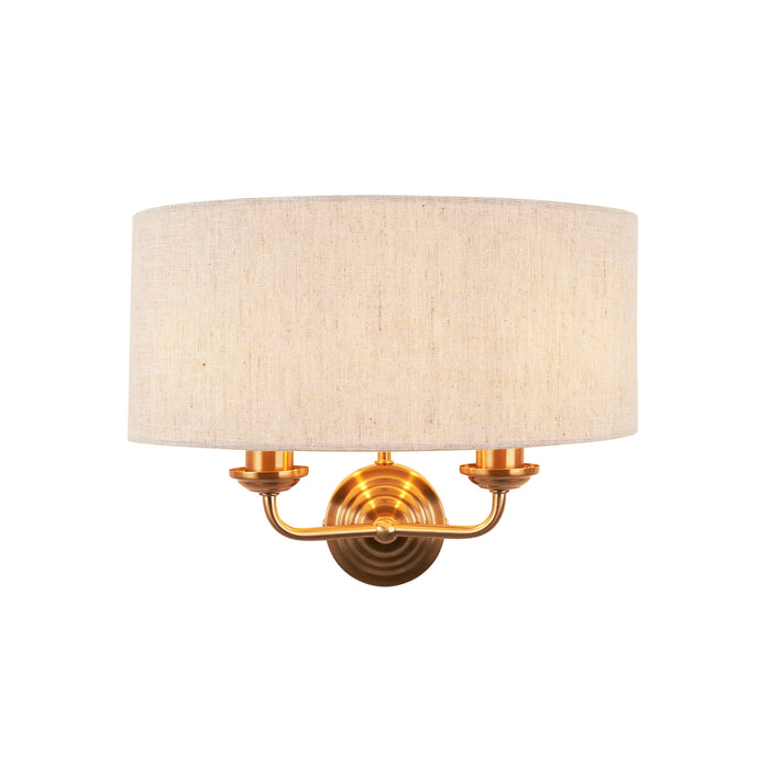 Dimmable Wall Light - Vintage brass & natural linen Shade - Sleek Modern Sconce - 2x 6W E14 LED