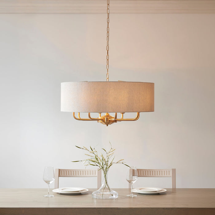 2 PACK Hanging Ceiling Pendant Light - Vintage brass & natural linen - 8 x 6W LED E14