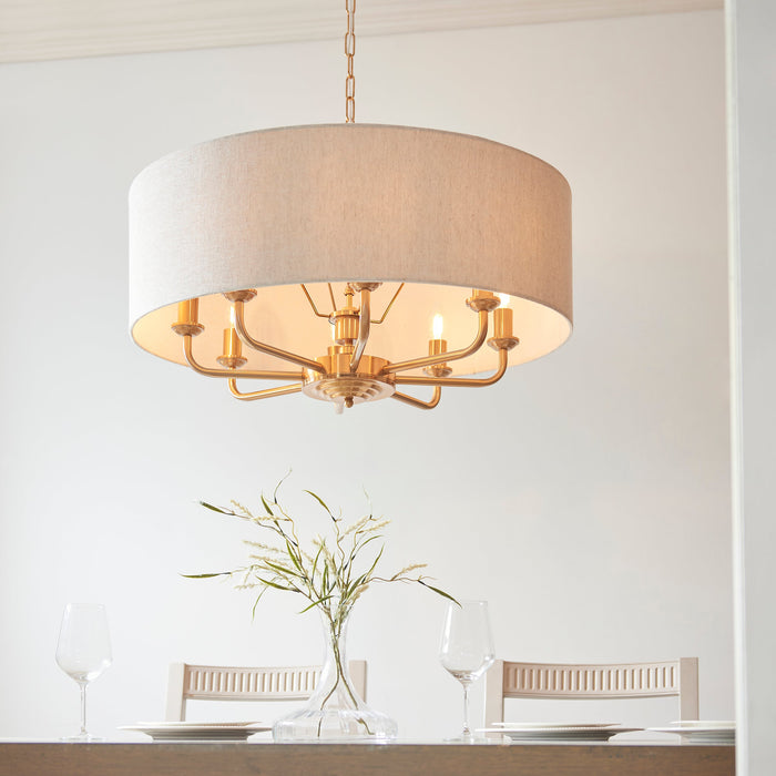 2 PACK Hanging Ceiling Pendant Light - Vintage brass & natural linen - 8 x 6W LED E14