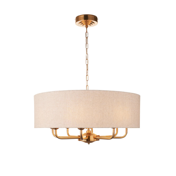 Hanging Ceiling Pendant Light - Vintage brass & natural linen - 8 x 6W LED E14