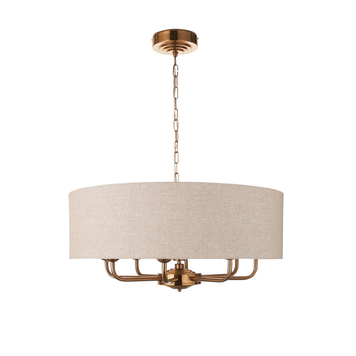 2 PACK Hanging Ceiling Pendant Light - Vintage brass & natural linen - 8 x 6W LED E14