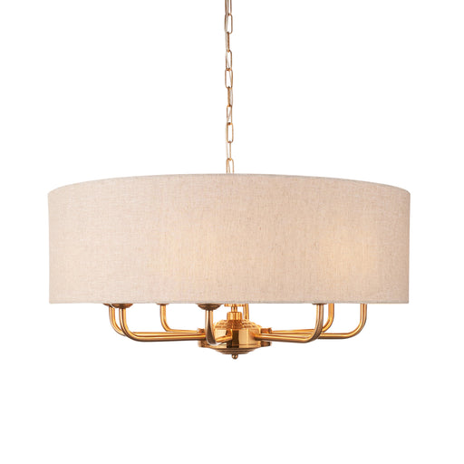 Hanging Ceiling Pendant Light - Vintage brass & natural linen - 8 x 6W LED E14