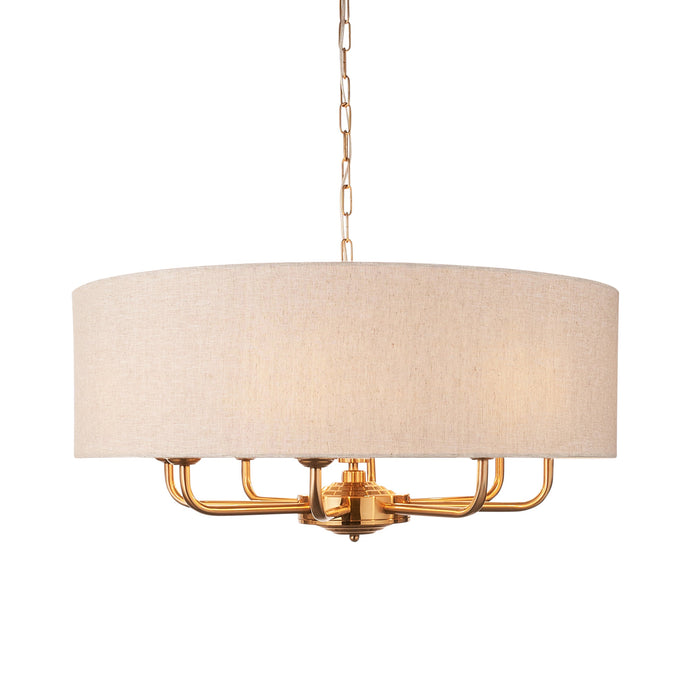 Hanging Ceiling Pendant Light - Vintage brass & natural linen - 8 x 6W LED E14