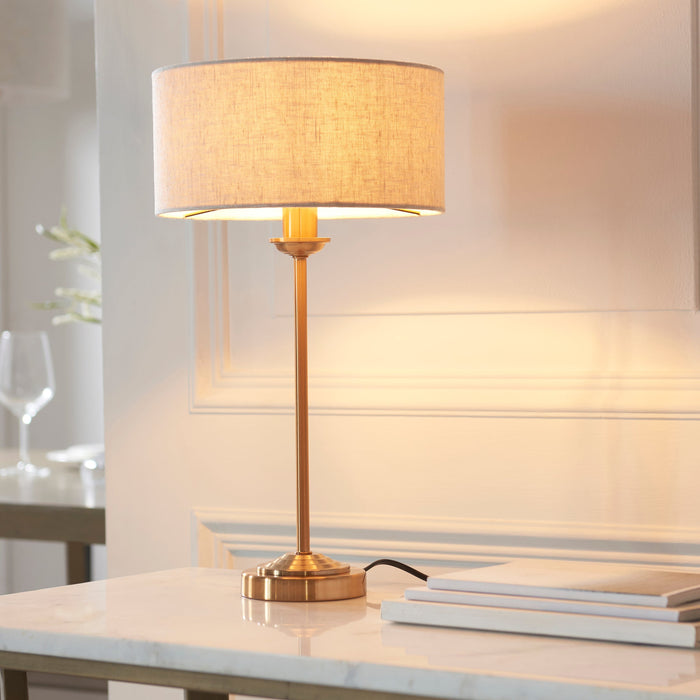 Table Lamp & Shade - Vintage brass & natural linen - 7W LED E14