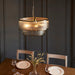 2 PACK Hanging Ceiling Pendant Light - Antique brass plate & clear ribbed glass - 5 x 6W LED E14