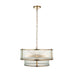Hanging Ceiling Pendant Light - Antique brass plate & clear ribbed glass - 5 x 6W LED E14