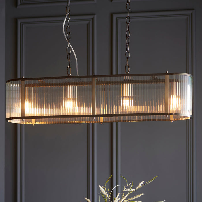 2 PACK Hanging Ceiling Pendant Light - Antique brass plate & clear ribbed glass - 4 x 6W LED E14