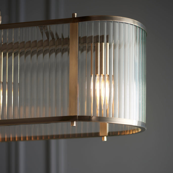 2 PACK Hanging Ceiling Pendant Light - Antique brass plate & clear ribbed glass - 4 x 6W LED E14