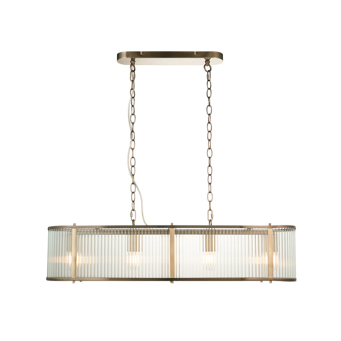 Hanging Ceiling Pendant Light - Antique brass plate & clear ribbed glass - 4 x 6W LED E14