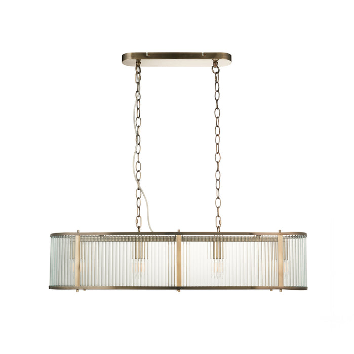 Hanging Ceiling Pendant Light - Antique brass plate & clear ribbed glass - 4 x 6W LED E14