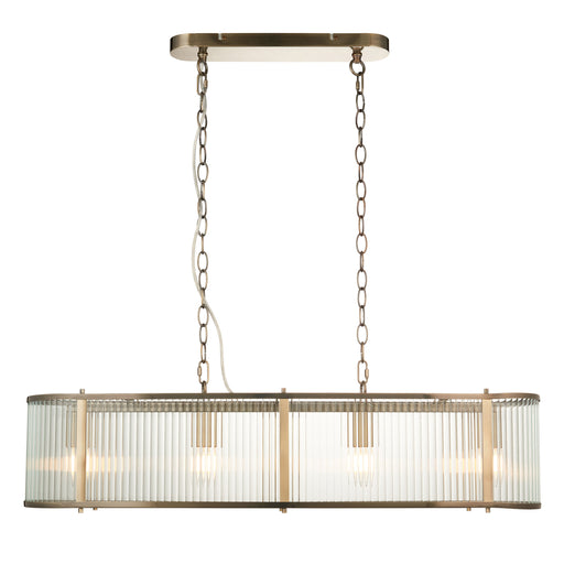 Hanging Ceiling Pendant Light - Antique brass plate & clear ribbed glass - 4 x 6W LED E14