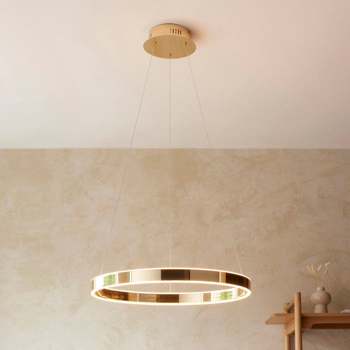 Hanging Ceiling Pendant Light - French gold finish & frosted acrylic - 42W LED module Warm White