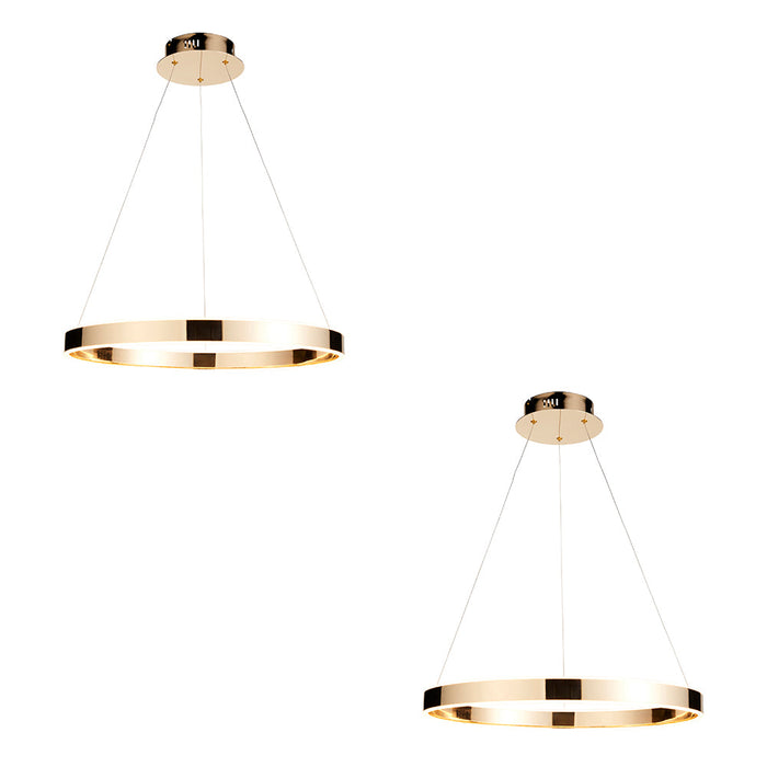 2 PACK Hanging Ceiling Pendant Light - French gold finish & frosted acrylic - 42W LED module Warm White