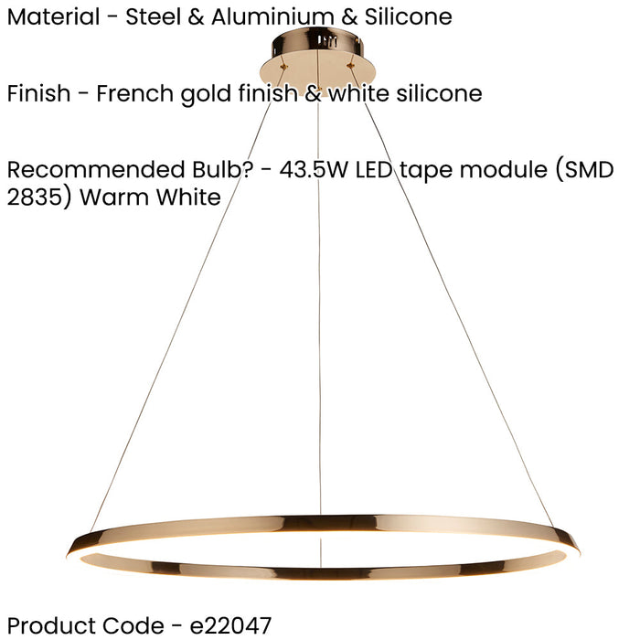 2 PACK Hanging Ceiling Pendant Light - French gold finish & white silicone - 43.5W LED module Warm White