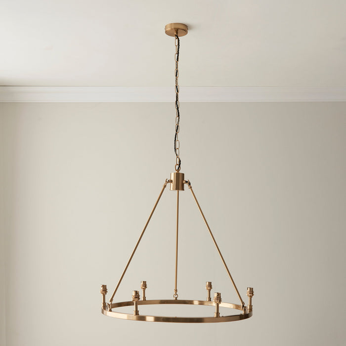 Hanging Ceiling Pendant Light - Brushed aged brass plate - 6 x 7W LED B22