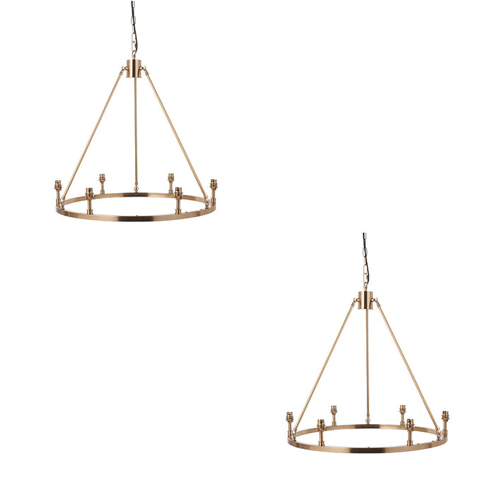 2 PACK Hanging Ceiling Pendant Light - Brushed aged brass plate - 6 x 7W LED B22