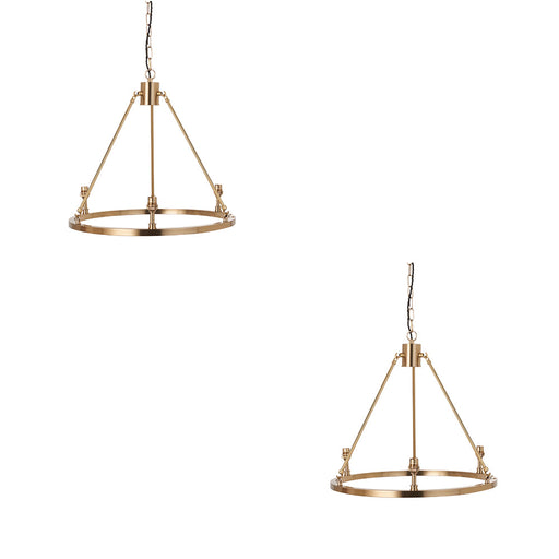 2 PACK Hanging Ceiling Pendant Light - Brushed aged brass plate - 3 x 7W LED B22
