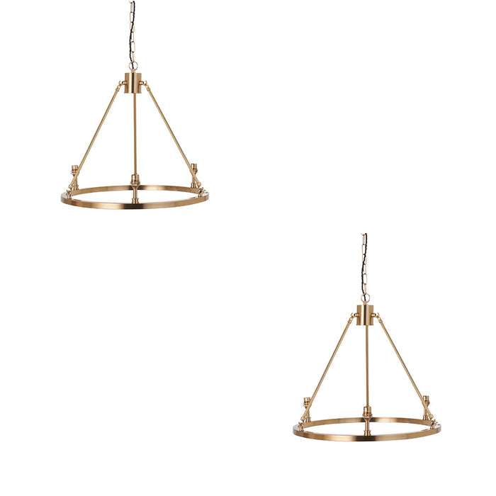 2 PACK Hanging Ceiling Pendant Light - Brushed aged brass plate - 3 x 7W LED B22