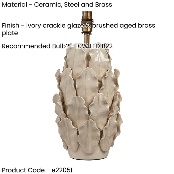 Table Lamp Base Only - Ivory crackle glaze & brushed aged brass plate - 10W LED B22
