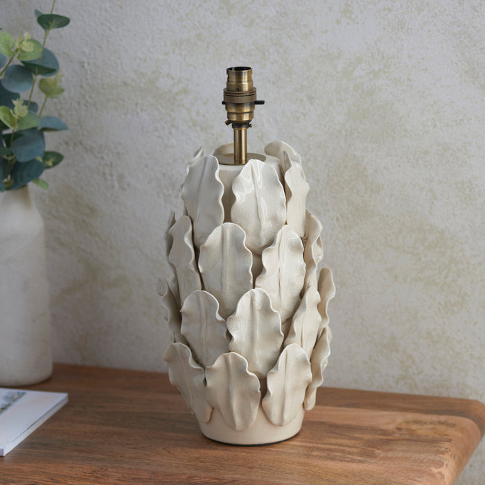 Table Lamp Base Only - Ivory crackle glaze & brushed aged brass plate - 10W LED B22