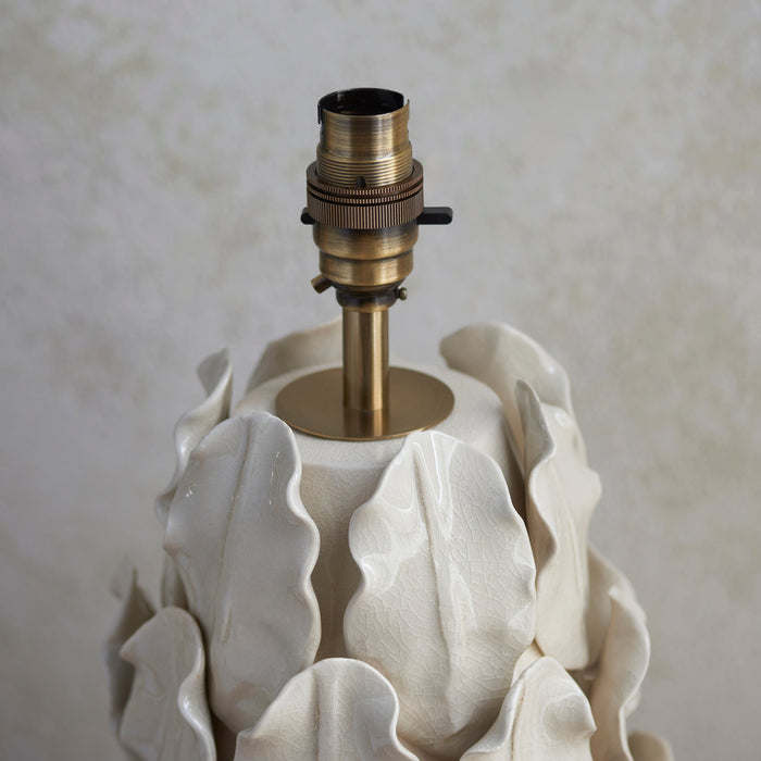 Table Lamp Base Only - Ivory crackle glaze & brushed aged brass plate - 10W LED B22